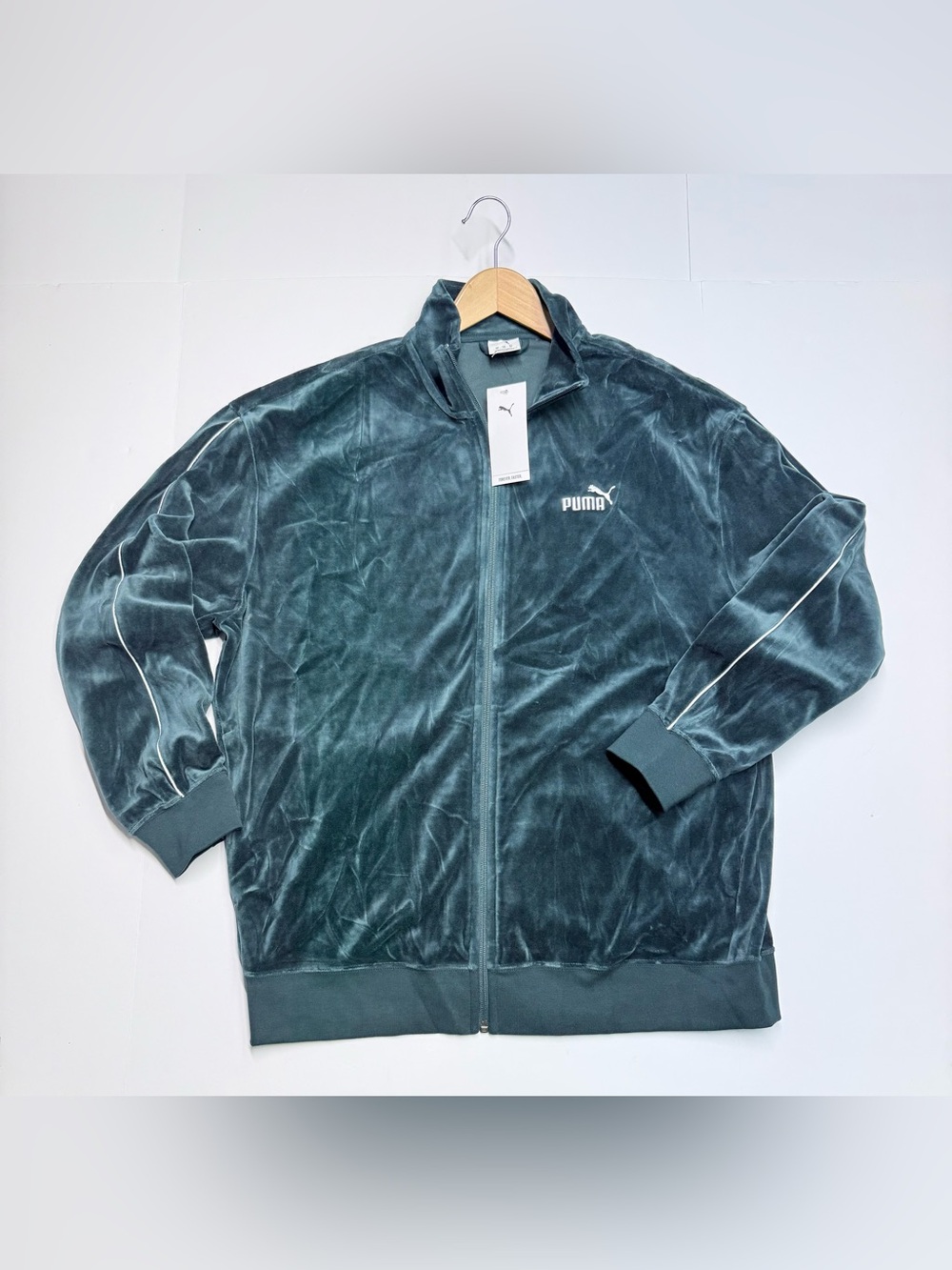 Puma SS Elevated Velour  Track Jacket  Full Zip Men’s Size XL Green Terrain NWT